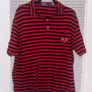 Ralph Lauren Men's Red and Navy Striped Polo Shirt